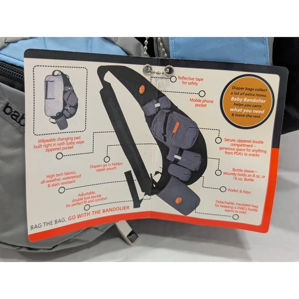 Baby Bandolier Wearable Diaper Bag Organizer Gray Blue Hands-Free NWT